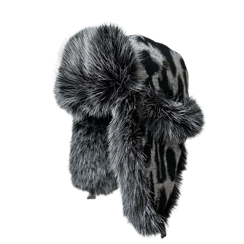 Trapper Hat Ear Flap - Kadın Leopar Desenli Polar Kulaklıklı Şapka,